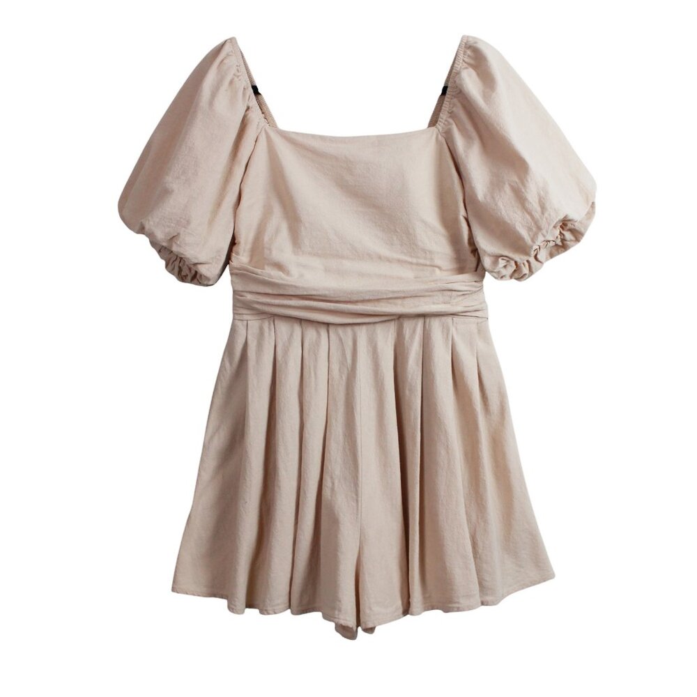 AlvaQ Square Neck Puff Sleeve Mini Romper
